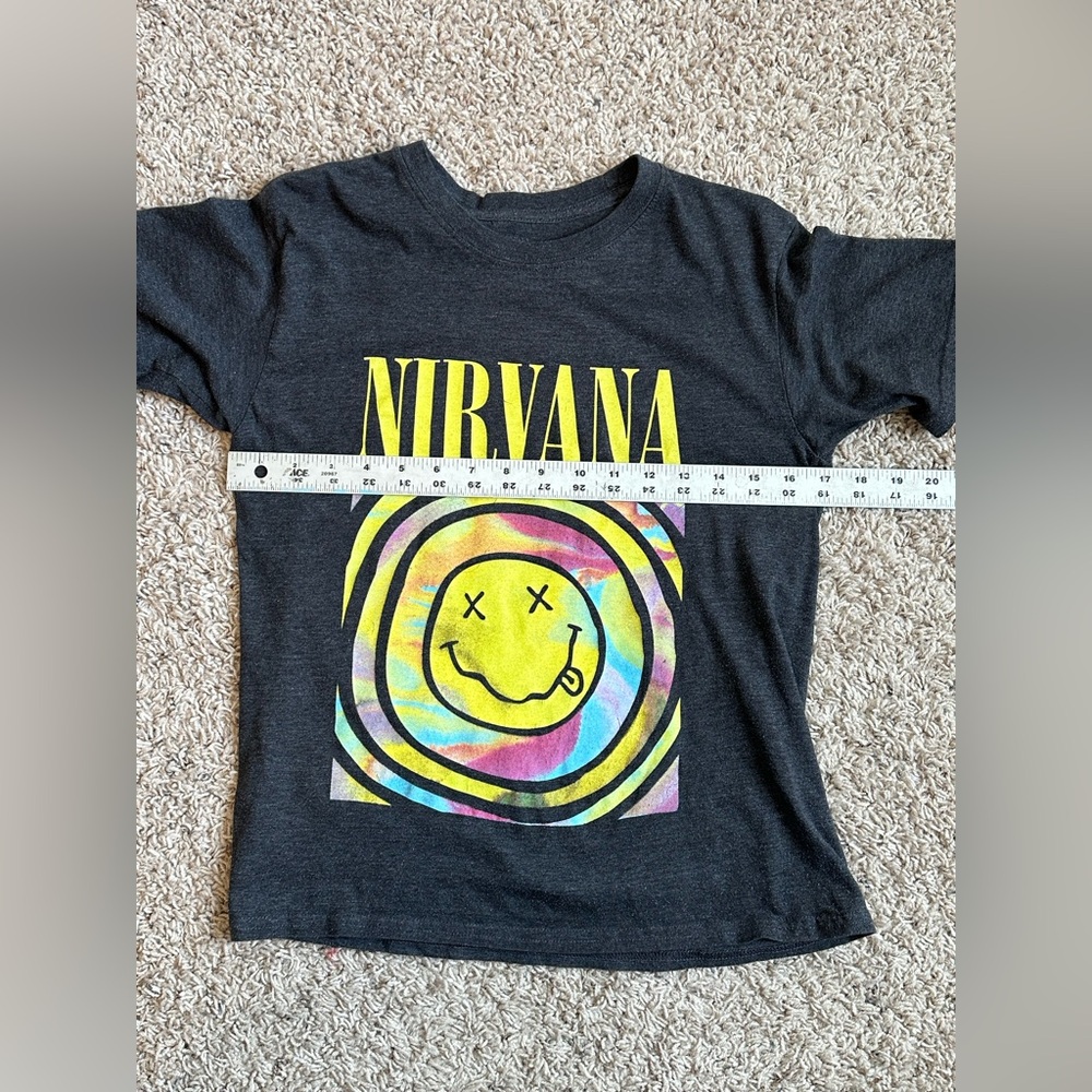 Vintage 90s Y2K Nirvana Graphic Rock Band Dark Grey Tiny Tee Sz XS - Picture 5 of 6
